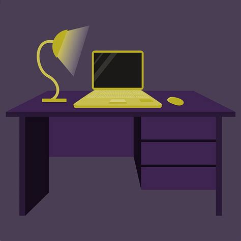Workplace desk computer lamp top angle view flat vector ai eps | UIDownload
