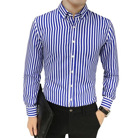 Men's stripe long sleeve shirt cotton men casual shirt man striped mens ...