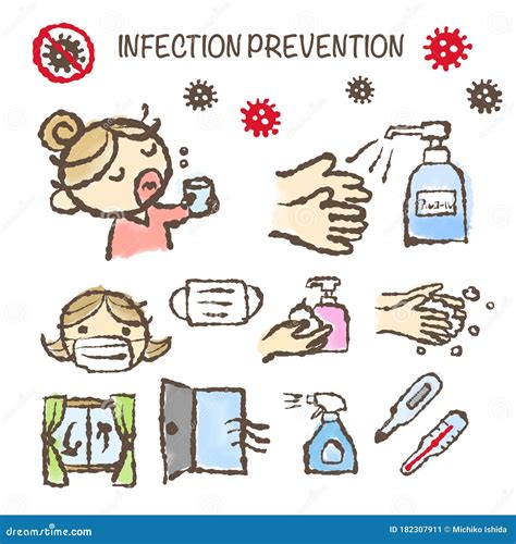 Hand-drawn Illustration Of Infection Prevention Cartoon Vector | CartoonDealer.com #182307911