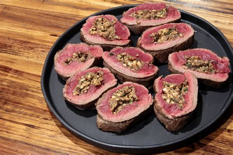 Stuffed Venison Backstrap with Walnuts, Thyme & Cremini Mushroom