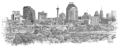 San Antonio Skyline Drawing by Andrew Aagard - Pixels