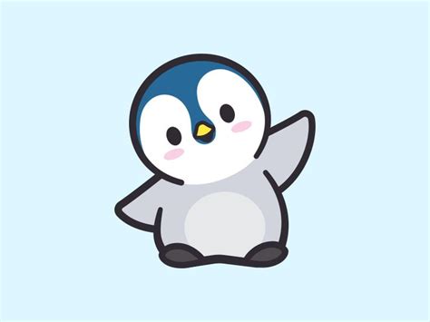 a cartoon penguin with its arms up and eyes closed, standing in front ...