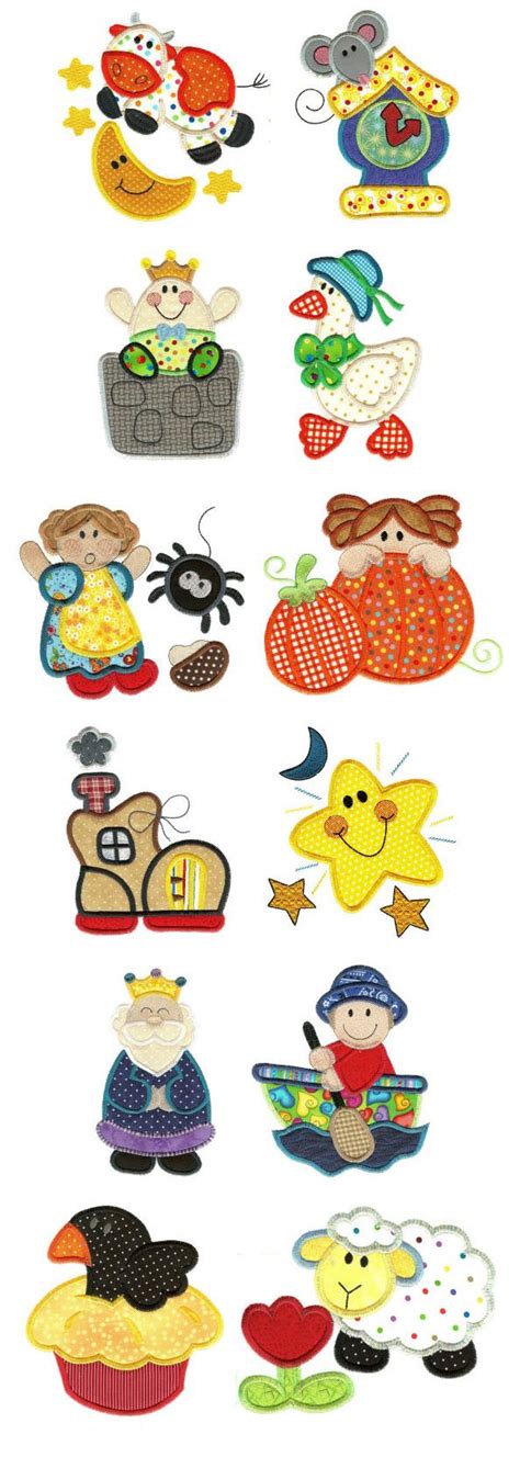 Jumbo Nursery Rhymes Applique Set 1 | Embroidery patterns, Sewing machine embroidery, Machine ...