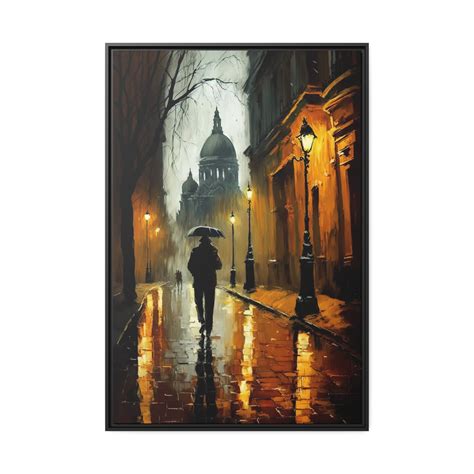 Walking Man in the Rain With Umbrella in Hand, Cityscape Art Print, City Street Scene Art Decor ...