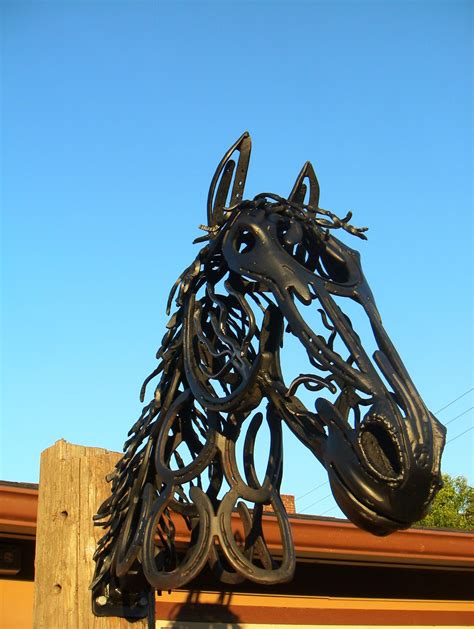 Horse Head made from recycled horseshoes | Metal yard art