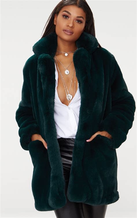 Emerald Green Premium Faux Fur Coat | PrettyLittleThing CA