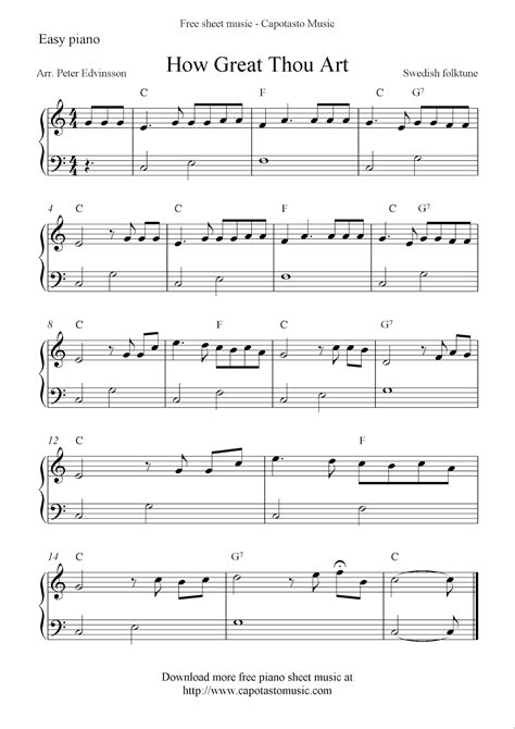 Free easy piano sheet music, How Great Thou Art