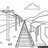 Easy Train Track In One Point Perspective Coloring Page  Drawing sketch template