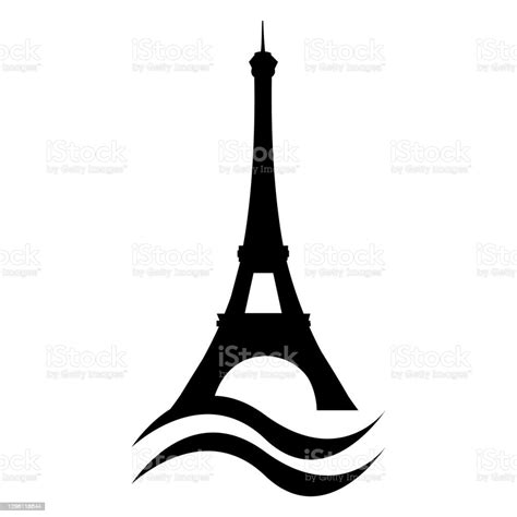Eiffel Tower Stylized Silhouette With Seine River Waves Paris Vector Capital Landmark France ...