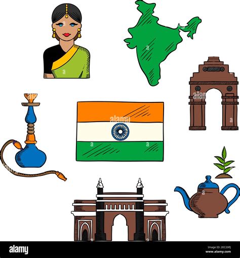 National symbols of India for travel and indian culture theme design ...