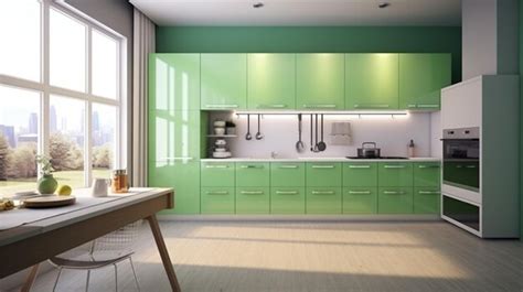 Premium Photo | Green kitchen and minimalist interior design