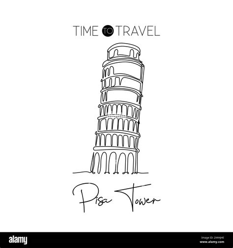 One continuous line drawing of Pisa Tower landmark. Beautiful historical iconic place in Piazza ...