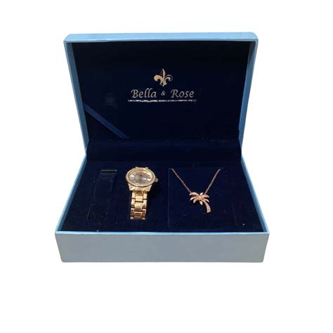 Womens Bella & Rose Rose Gold & Cubic Zirconia Matching Watch and Palm ...