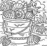 Summer Bucket Of Sea Shells Coloring Page For Kids 20002710 Vector Art  sketch template