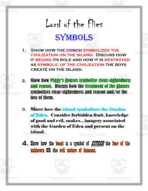 Lord of the Flies Symbols Essay Prompts by Teach Simple