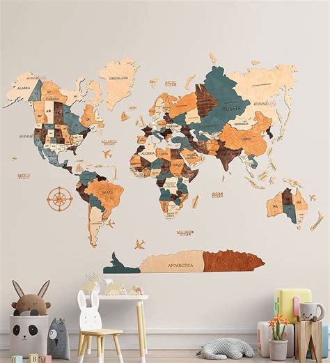 Buy 3D Wooden World Map Multicolour - L Size By Woodsify Online - Wooden Wall Art - Wall Art ...