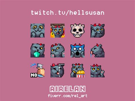 for Twitch or Discord Premade Cat Emotes Pixel Art Styled Drawing & Illustration Art ...