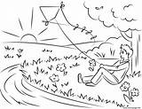 Boy Flying Kite At Sunset Coloring Page Printable sketch template