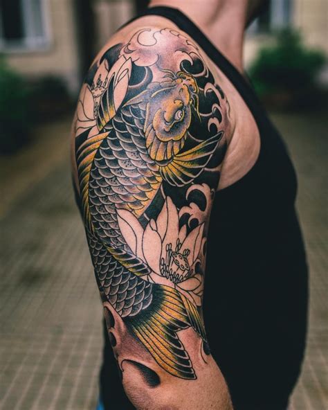 yellow koi fish tattoo design half sleeve | Koi tattoo sleeve, Koi fish tattoo meaning, Japanese ...