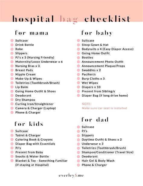 Baby Hospital Bag Checklist Printable