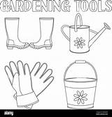 Black And White garden Watering 4 Elements Set Coloring Book Page For  sketch template