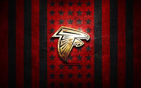 Download wallpapers Atlanta Falcons flag, NFL, red black metal background, american football ...