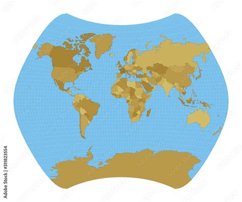 World Map. Larrivee projection. Map of the world with meridians on blue background. Vector ...