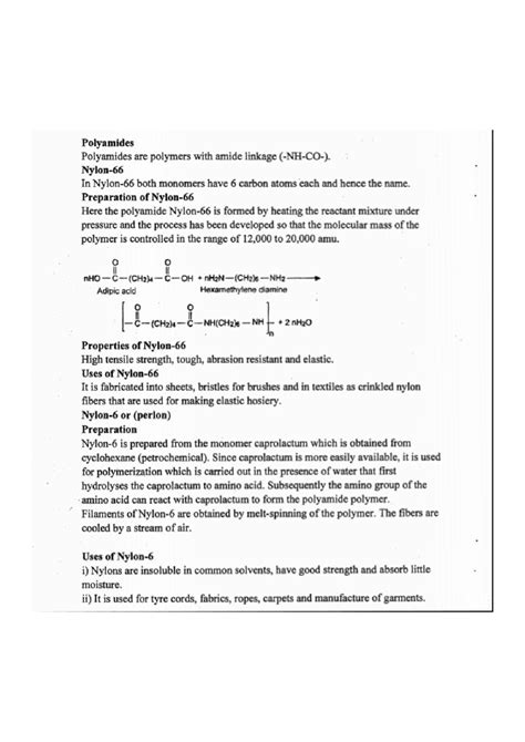 Polyamide properties | Study notes Chemistry | Docsity