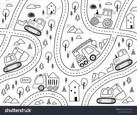 Hand Drawn Cute Cars Truck Tractor Stock Vector (Royalty Free) 2104932761 | Shutterstock