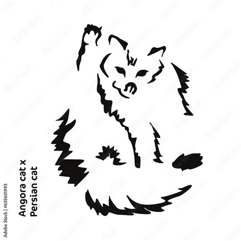 Vector drawing of a stylized cat with long hair. Mix of Angora cat with Persian cat. Animal ...