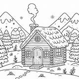 5 Winter Cabin Coloring Pages Snowy  sketch template