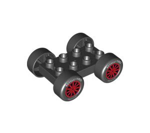 LEGO Duplo Plate 2 x 4 with Axle with Red Spokes and 'ROTELLI TIRES' and 'PASTA POTENZA' (88784 ...