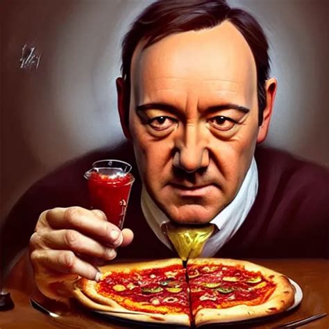 Kevin Spacey eating pizza, dripping tomato Sauce, | Stable Diffusion