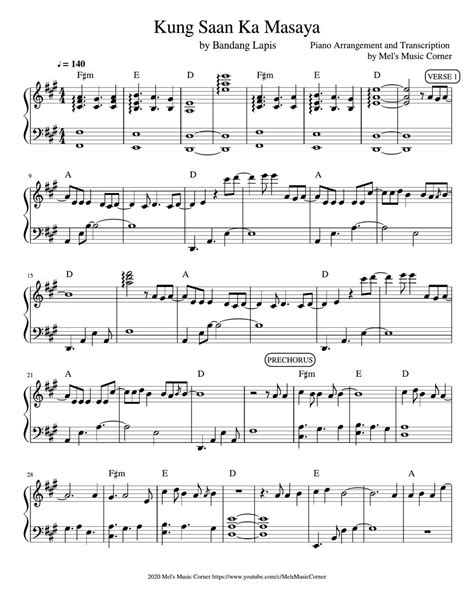 Bandang Lapis - Kung Saan Ka Masaya (piano sheet music) 樂譜 by Mel's ...