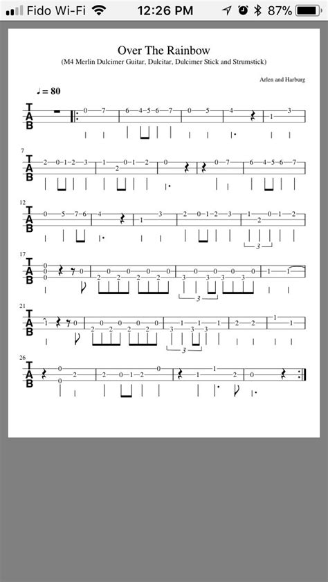 Over the Rainbow | Dulcimer music, Dulcimer tablature, Hammered dulcimer