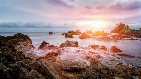 Rock formation seashore during sun rise HD wallpaper | Wallpaper Flare