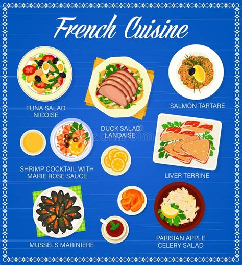 French Cuisine Menu, Vector France Food Meals Stock Vector - Illustration of apple, salad: 274846637