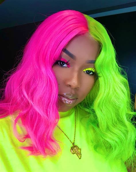 Beauty. Melanin. Colour pop. Pink. Green. Ig marleydollmua Split Dyed Hair, Split Hair, Half ...