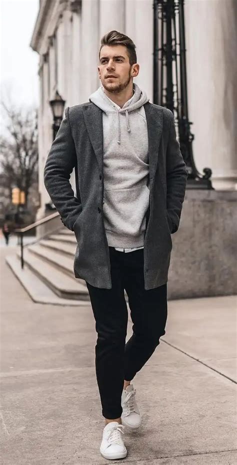 Grey Hoodie with Charcoal Overcoat Outfit for Men ⋆ Best Fashion Blog ...