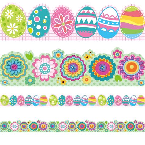 Buy 69ft Easter Bulletin Board Borders Easter Eggs Spring Flowers Bulletin Board Decorations ...