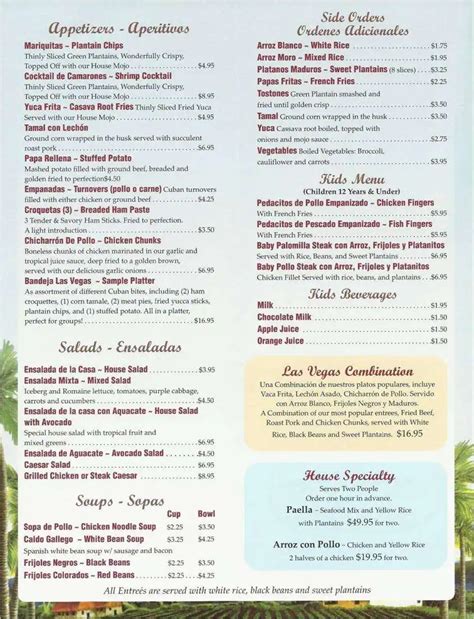 Las Vegas Cuban Cuisine Menu, Menu for Las Vegas Cuban Cuisine, Hollywood/Hallandale, Miami ...