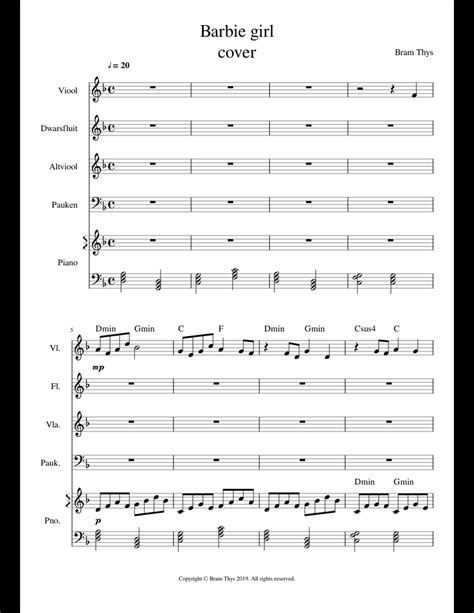 Barbie girl cover sheet music for Violin, Flute, Piano, Viola download ...