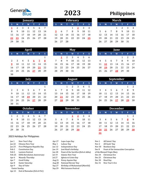 2023 Philippines Calendar with Holidays