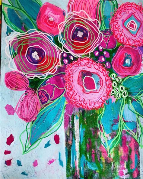 artist unknown • Folk Art Flowers, Abstract Flowers, Flower Art, Flower Collage, Acrylic ...