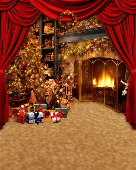 10x10FT Photography Studio Backdrop Customize Christmas Tree Garland Fireplace Shelf Curtain ...