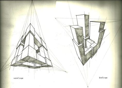 worm's eye/ bird's eye | Three point perspective, Point perspective, Perspective drawing