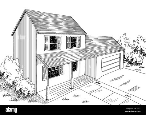 House exterior graphic black white sketch illustration vector Stock Vector Image & Art - Alamy