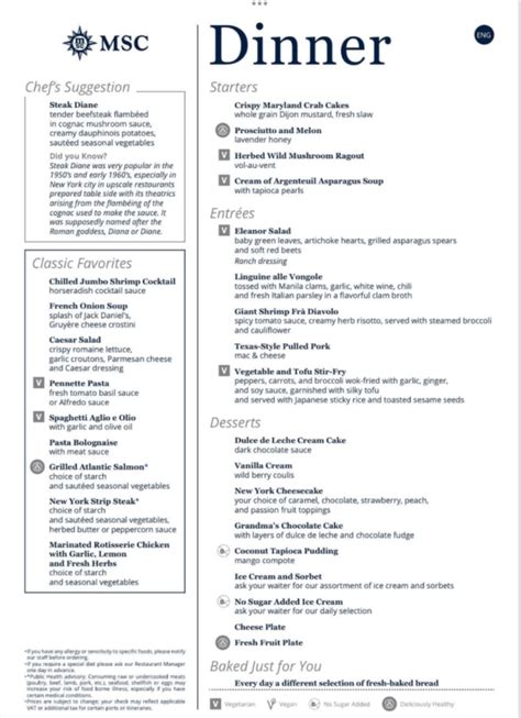 MSC Dinner Menus · Prof. Cruise