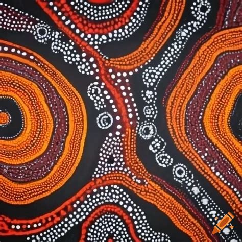 Abstract aboriginal art in red, black, and yellow on Craiyon