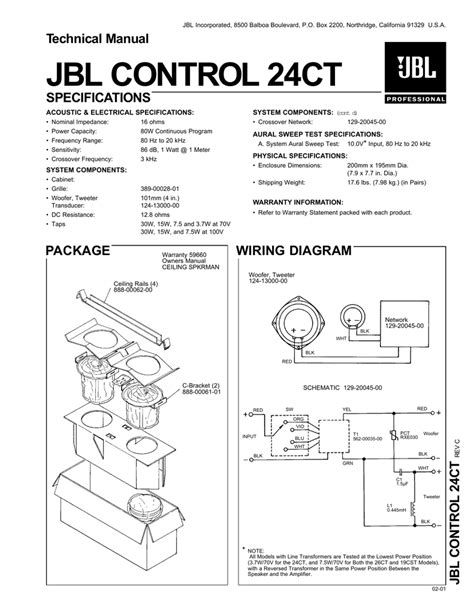 JBL CONTROL 24CT Technical Manual SPECIFICATIONS ACOUSTIC & ELECTRICAL SPECIFICATIONS: | Manualzz